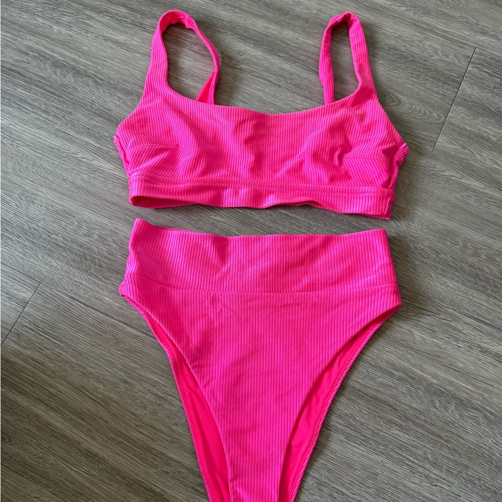 Vibrant Pink Ribbed Bikini Set